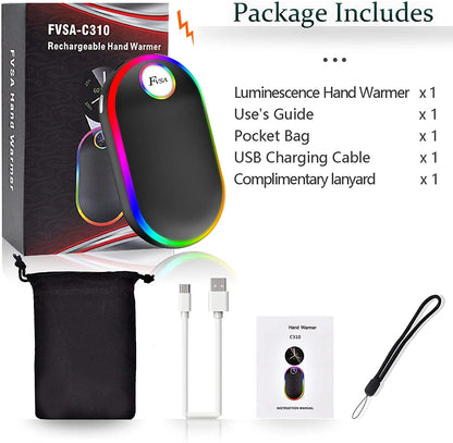 Hand Warmers, 10000Mah Hand Warmers Rechargeable, 7 Changing Colors Lights Electric Hand Warmers, Reusable Hand Warmer for Raynauds, Outdoors, Hunting, Golf, Camping, Women Mens Gifts(Black)