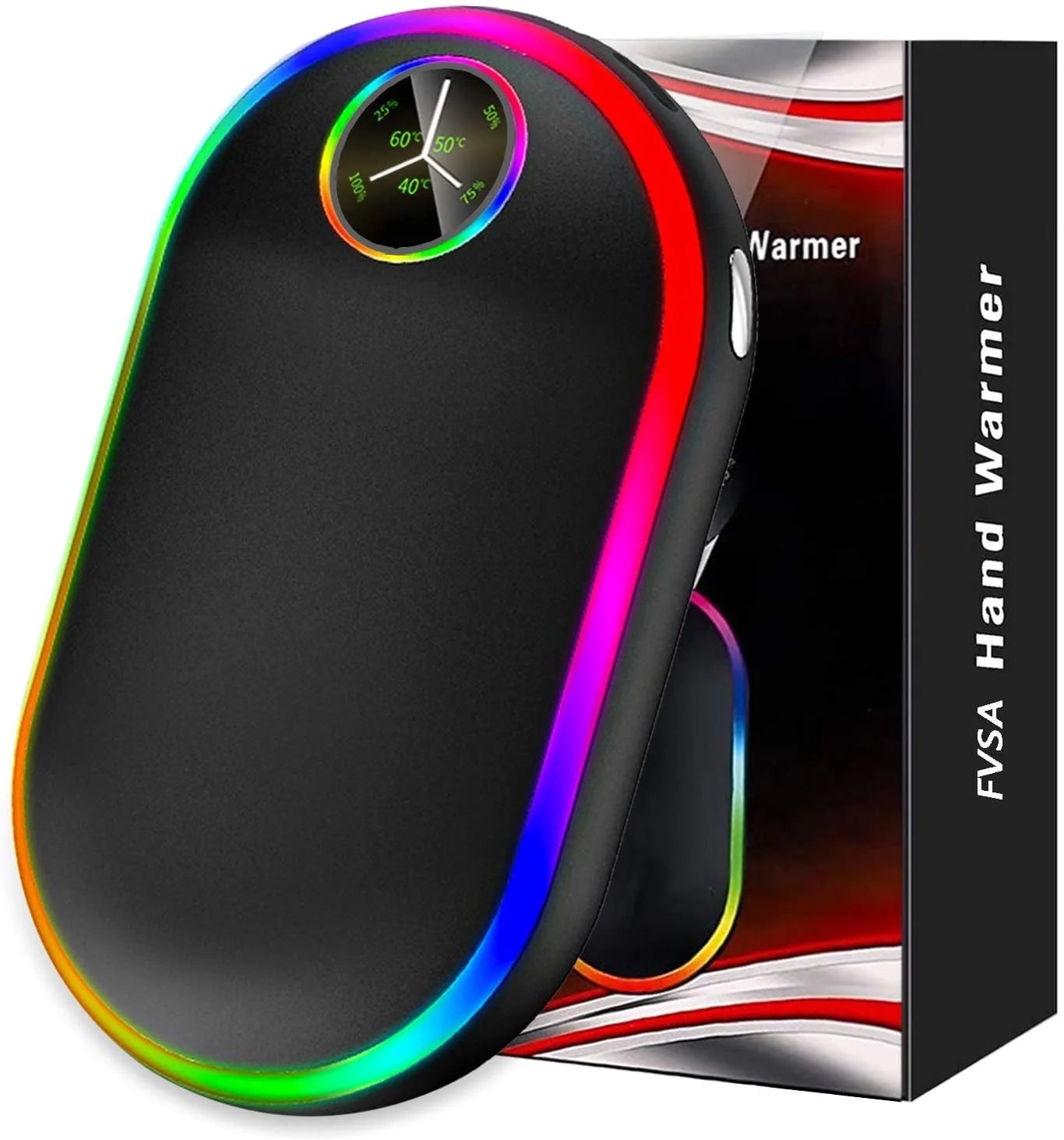 Hand Warmers, 10000Mah Hand Warmers Rechargeable, 7 Changing Colors Lights Electric Hand Warmers, Reusable Hand Warmer for Raynauds, Outdoors, Hunting, Golf, Camping, Women Mens Gifts(Black)